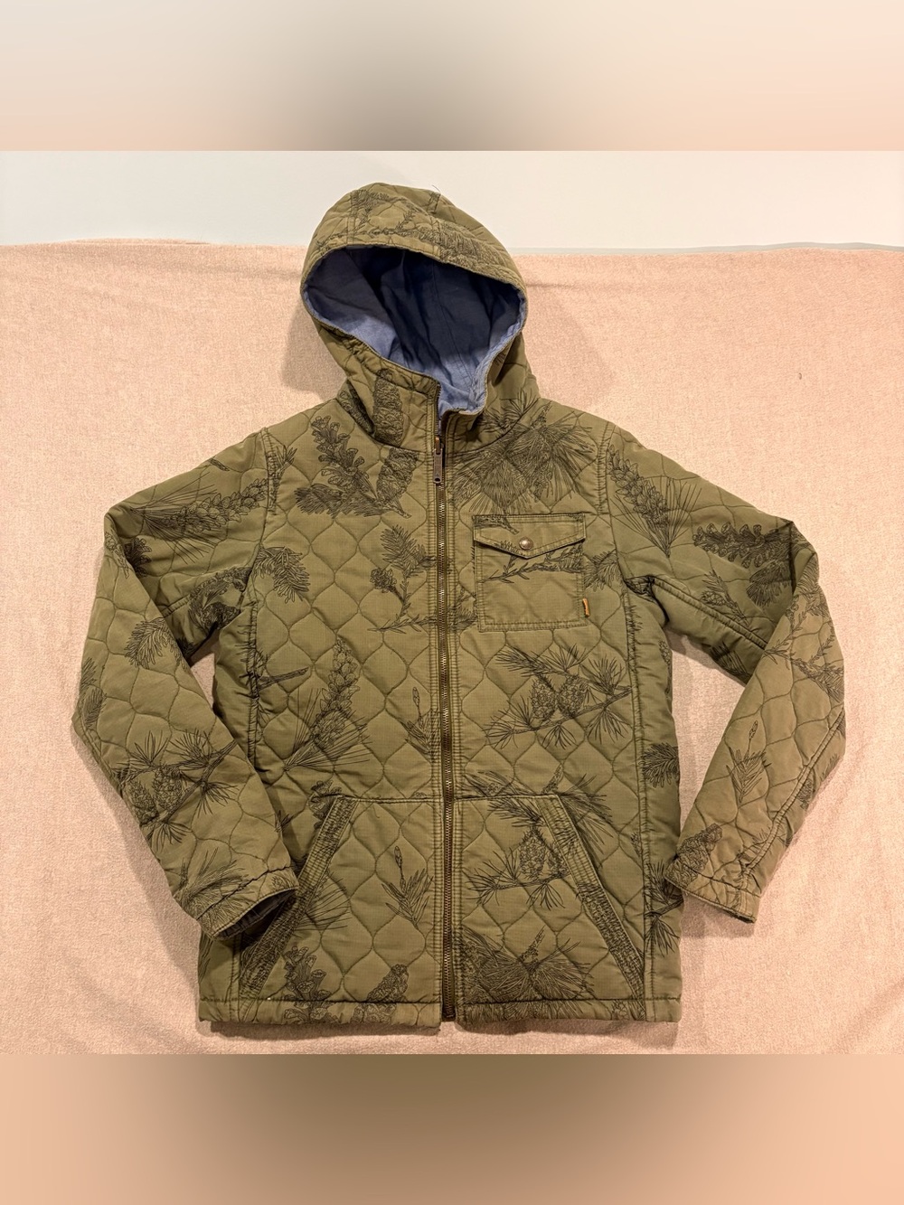 Burton Olive Green and Blue Quilted Hooded Reversible Jacket Snow Sport